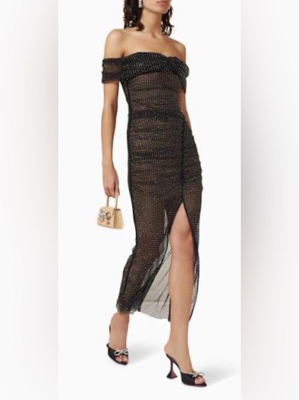 Self-Portrait Black Sparkle Off-Shoulder Maxi Skirt with Front Slit NWT 🖤